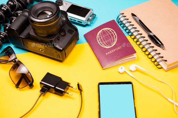 Summer photographer kit who loves to travel - Stock Photo - Images
