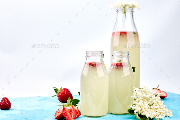 Kombucha tea with elderflower and strawberry - Stock Photo - Images