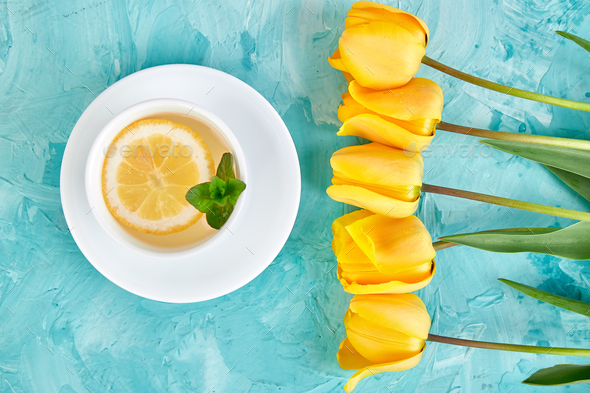 White cup of tea with lemon - Stock Photo - Images