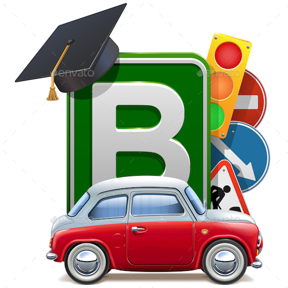 Vector Driving School Concept with Automobile - Miscellaneous Vectors