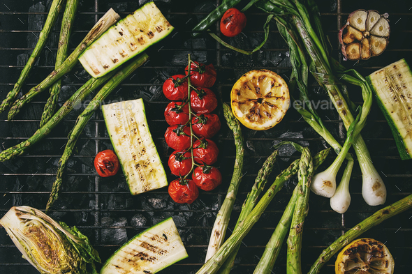 Grilled vegetables on charcoal - Stock Photo - Images