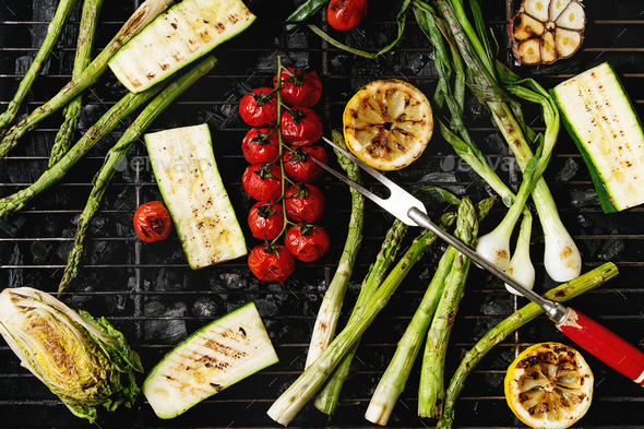 Grilled vegetables on charcoal - Stock Photo - Images