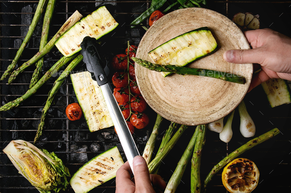 Grilled vegetables on charcoal - Stock Photo - Images