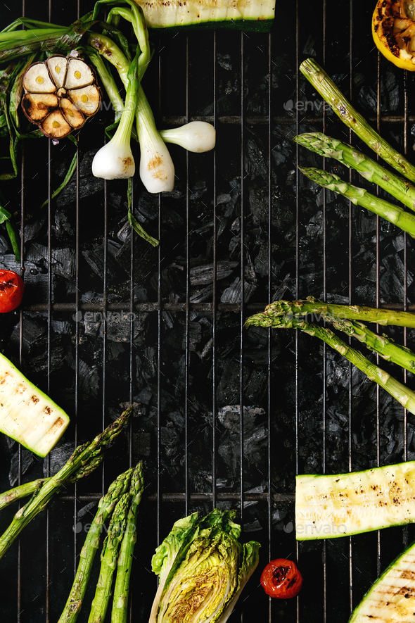 Grilled vegetables on charcoal - Stock Photo - Images
