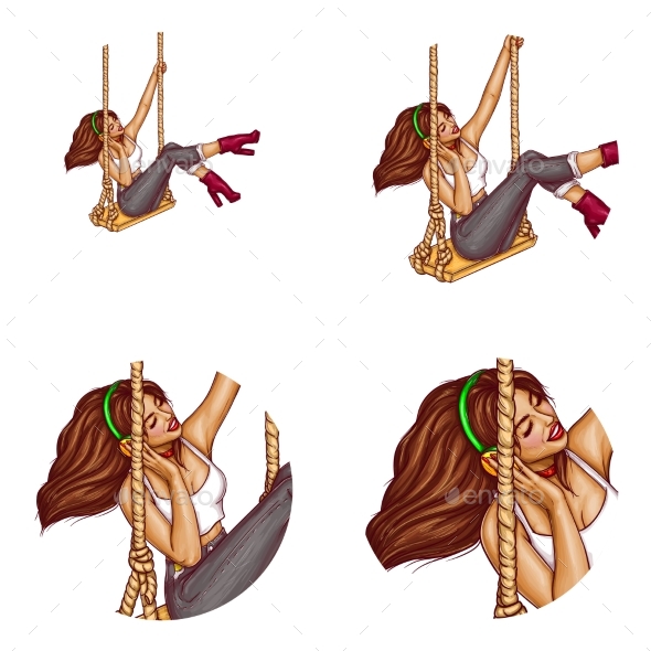 Vector Girl on Swing in Headphones Avatar - People Characters