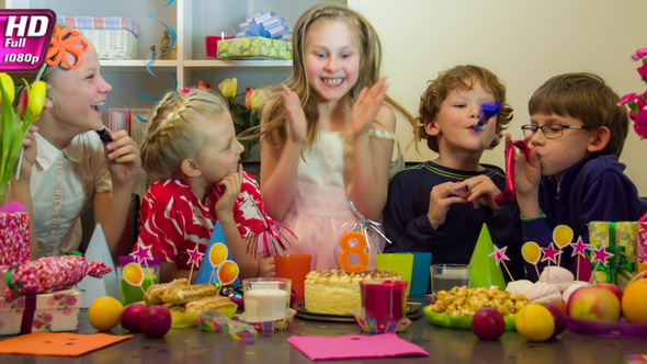 Birthday Girl Blows Out The Candles, Stock Footage 