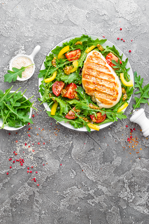 Chicken fillet with fresh vegetable salad - Stock Photo - Images