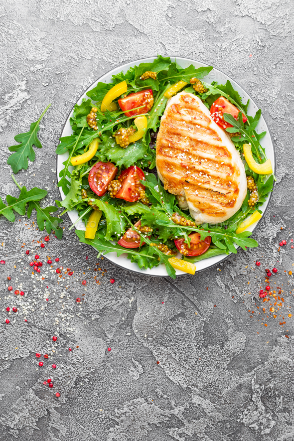 Chicken fillet with fresh vegetable salad - Stock Photo - Images