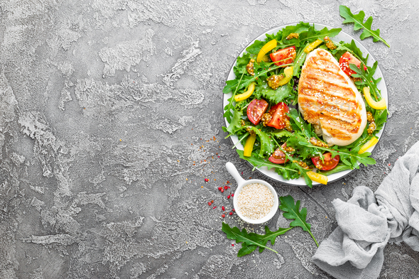 Chicken fillet with fresh vegetable salad - Stock Photo - Images