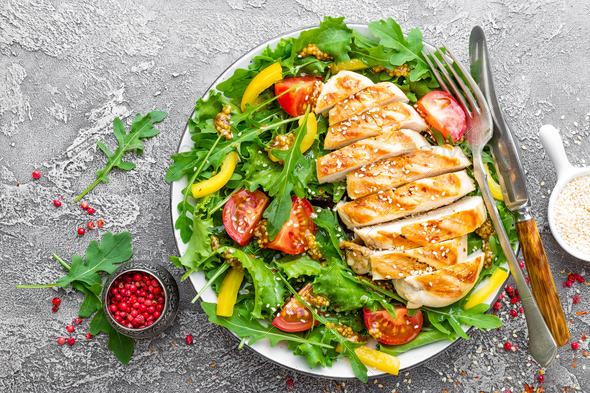 Chicken saladChicken fillet with fresh vegetable salad - Stock Photo - Images