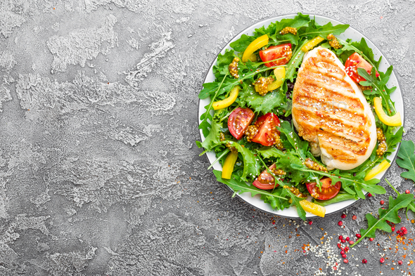 Chicken fillet with fresh vegetable salad - Stock Photo - Images