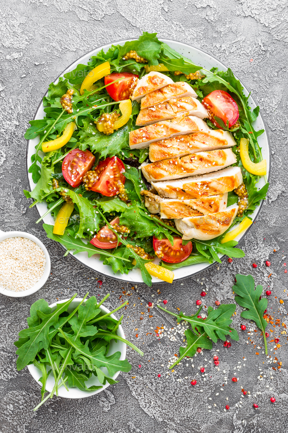 Chicken fillet with fresh vegetable salad - Stock Photo - Images