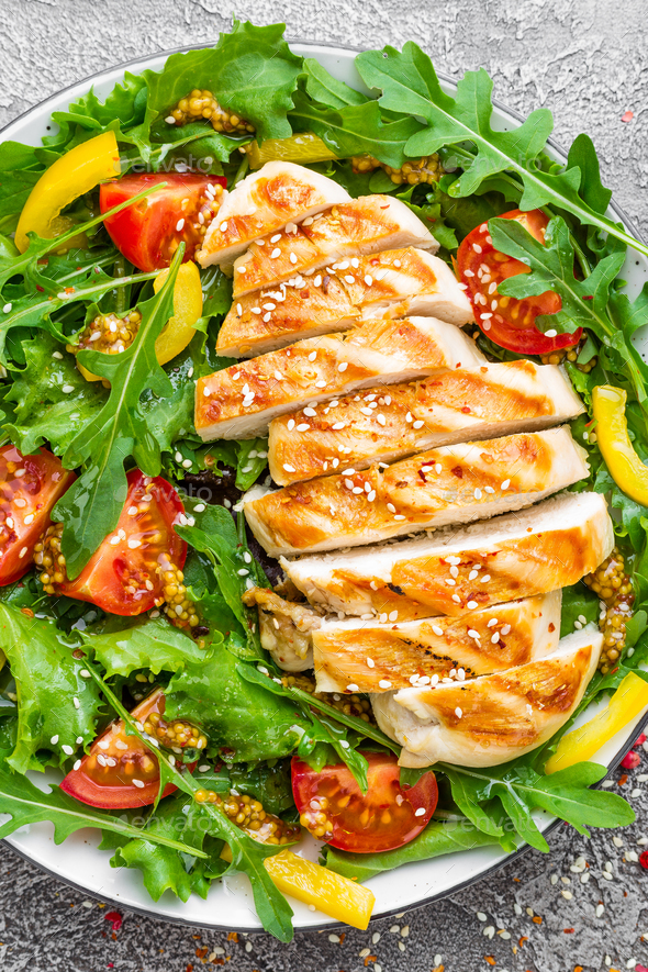 Chicken fillet with fresh vegetable salad - Stock Photo - Images