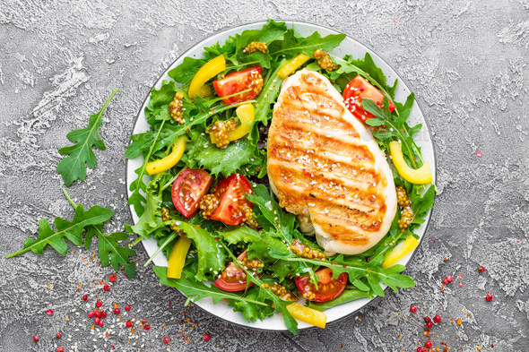 Chicken fillet with fresh vegetable salad - Stock Photo - Images