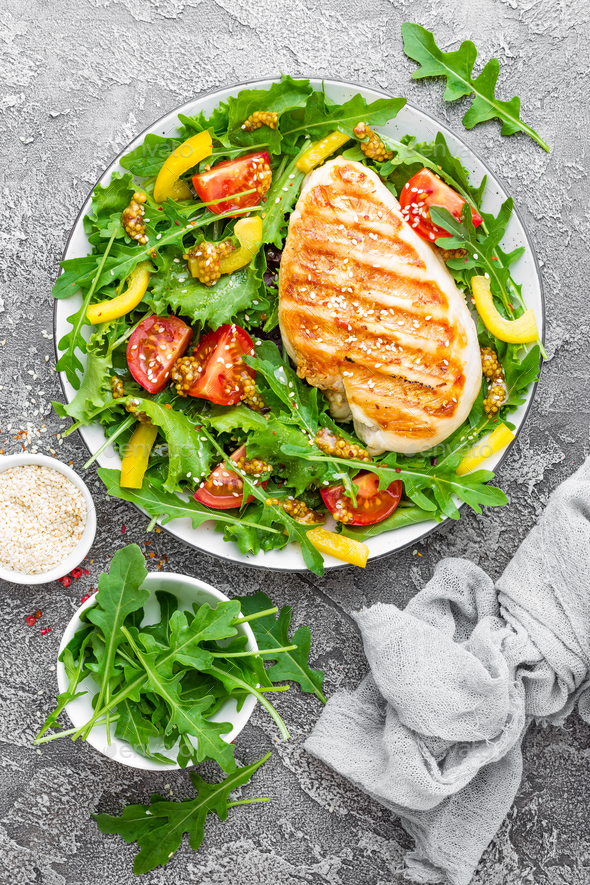 Chicken fillet with fresh vegetable salad - Stock Photo - Images