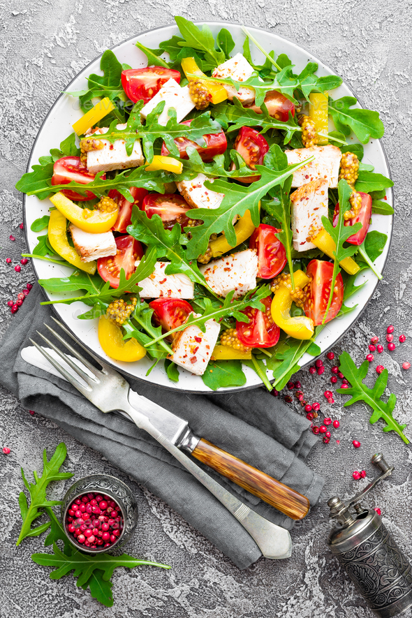 Chicken fillet with fresh vegetable salad - Stock Photo - Images