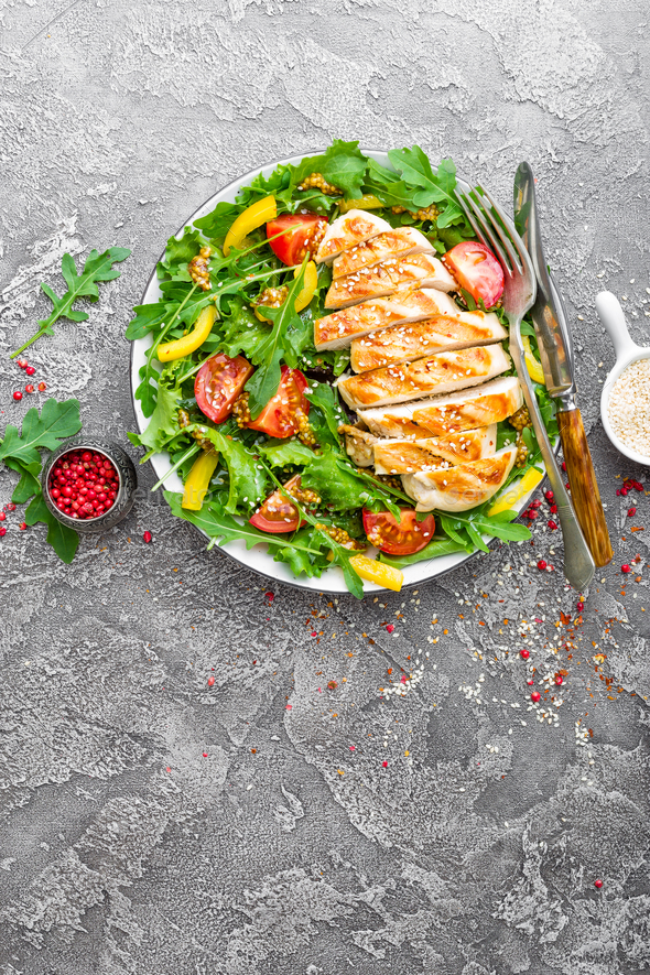 Chicken fillet with fresh vegetable salad - Stock Photo - Images