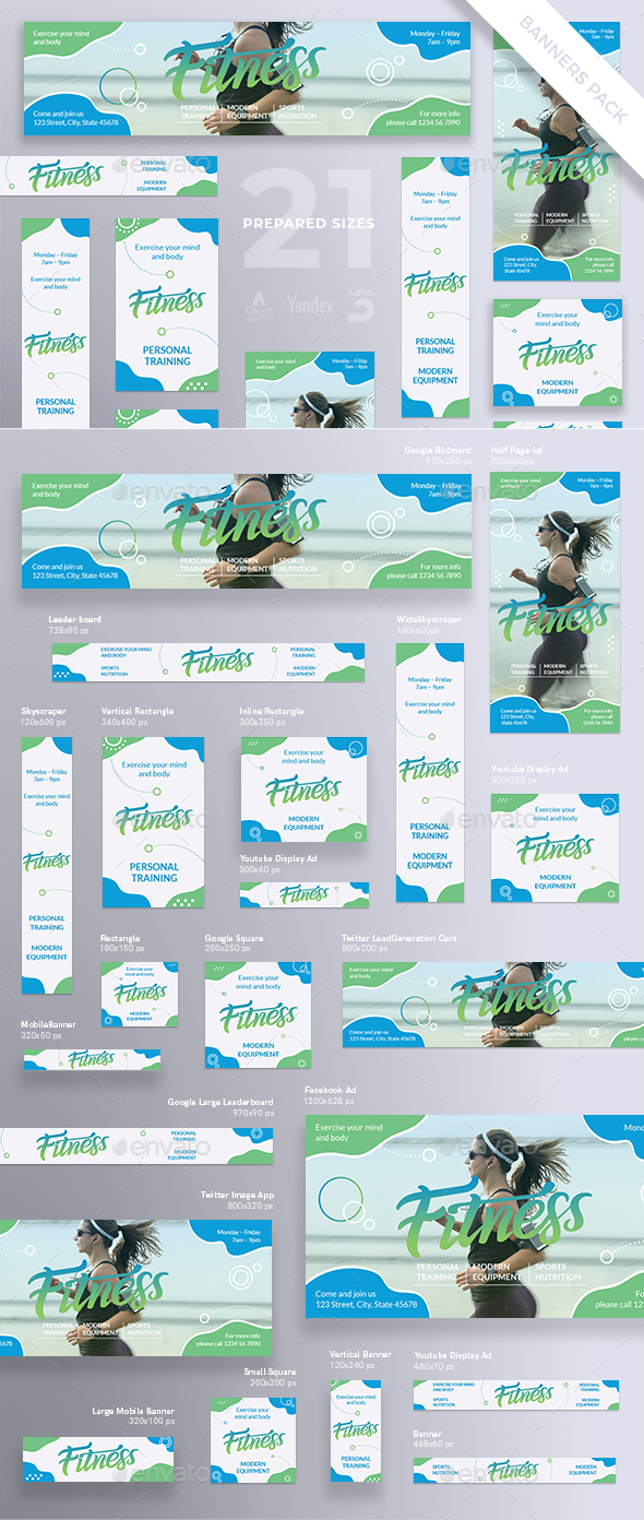 Fitness Centre Banner Pack - Banners & Ads Web Elements