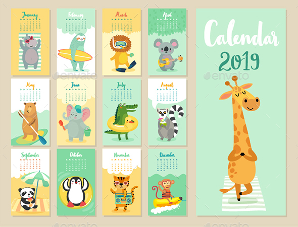 Calendar 2019 - Animals Characters