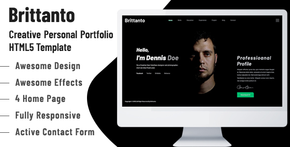 Wondrous Brittanto - Personal Portfolio HTML5 Template