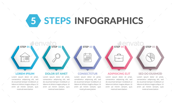 Infographic Template with 5 Hexagons - Infographics