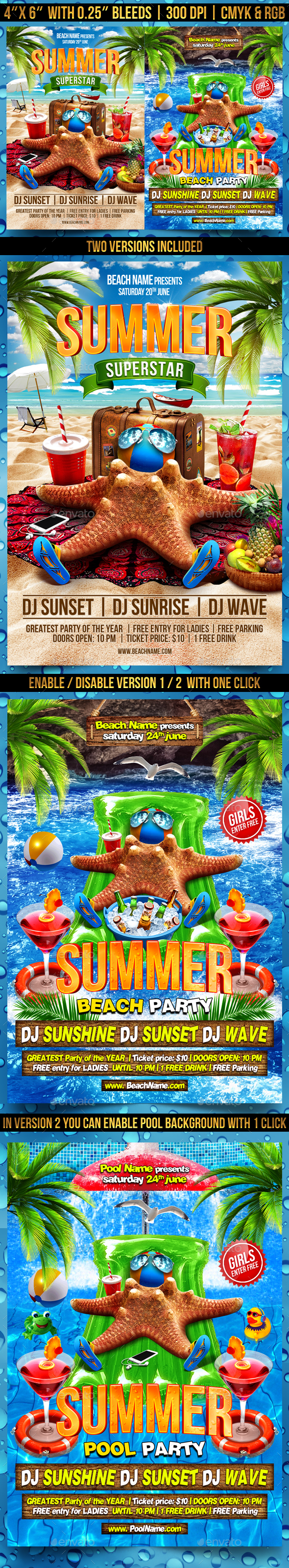 Summer Superstar Flyer Template - Clubs & Parties Events