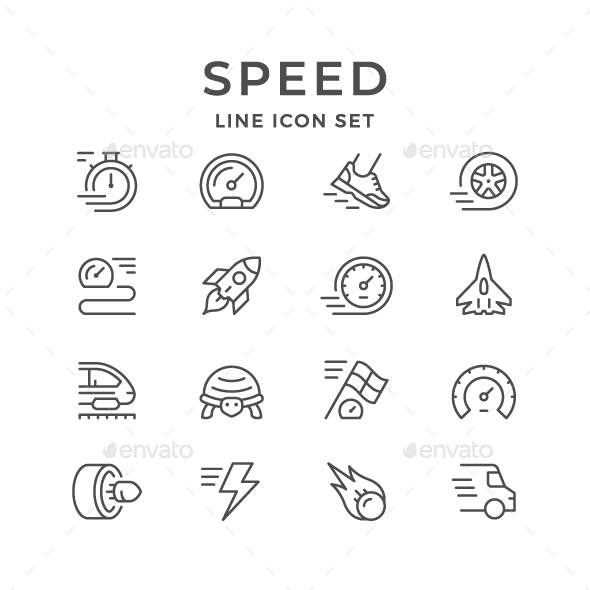Set Line Icons of Speed - Man-made objects Objects