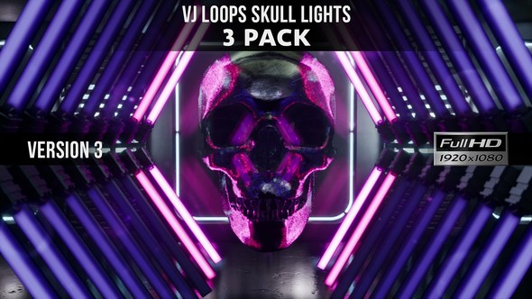 VJ Loops Neon Skull Lights Ver.3 - 3 Pack