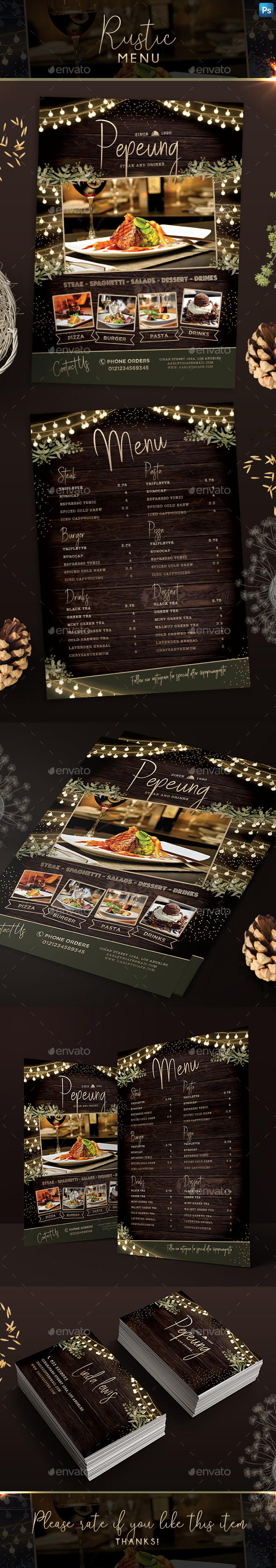 Rustic Menu + Business Card - Food Menus Print Templates
