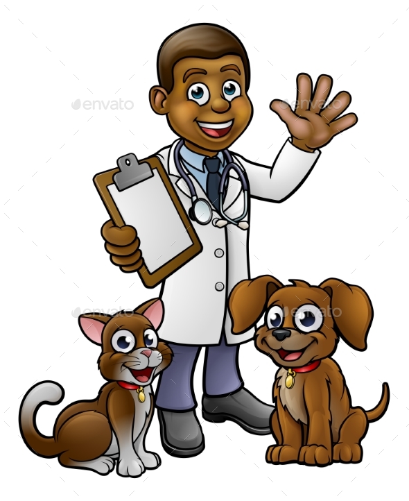 Cartoon Veterinarian Character with Cat and Dog by Krisdog GraphicRiver