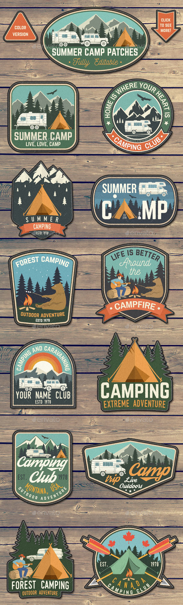 Summer Camp Patches - Badges & Stickers Web Elements