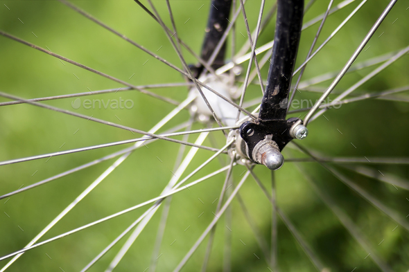 Bicycle wheel spoke close-up