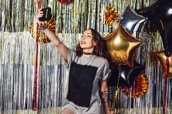 Party girl making selfie - Stock Photo - Images