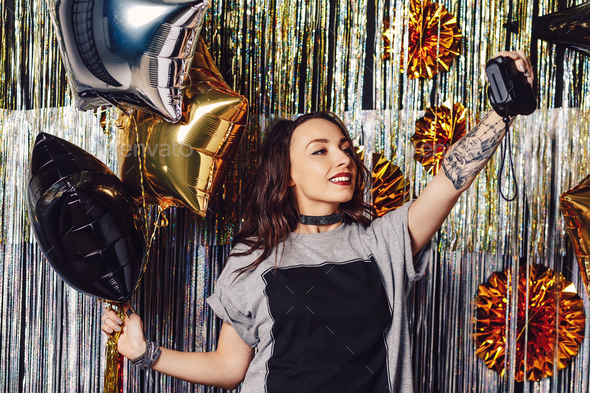 Party girl making selfie - Stock Photo - Images
