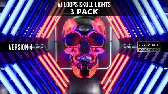 VJ Loops Neon Skull Lights Ver.4 - 3 Pack