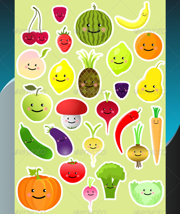 Collection of funny vegetables and fruit - Food Objects