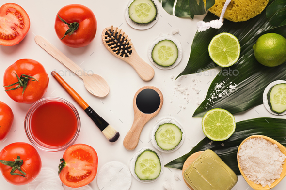 Handmade tomato face mask for home skin care - Stock Photo - Images