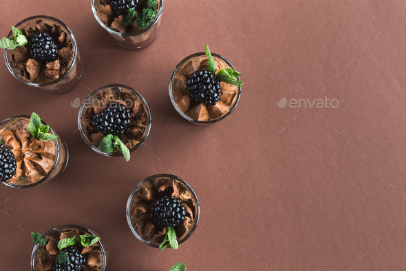 Chocolate mousse in glasses, top view - Stock Photo - Images