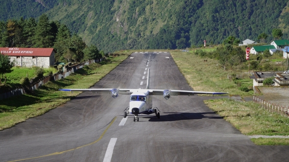 Landing Aircraft at Tenzing-Hillary Airport in Lukla, Stock Footage