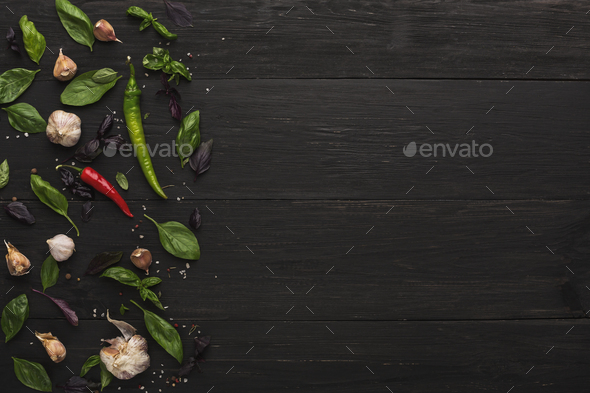 Border of fresh vegetables on wooden background - Stock Photo - Images