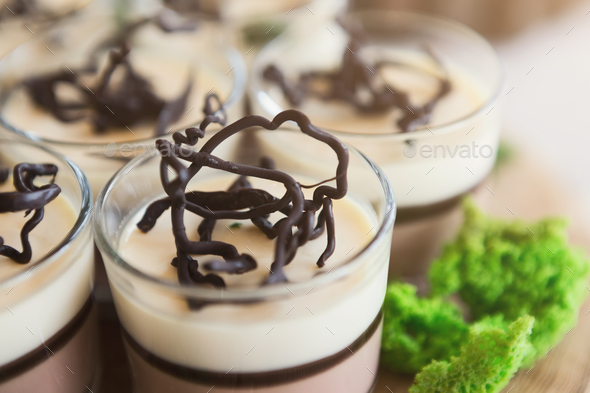 Italian panna cotta in glasses, closeup - Stock Photo - Images