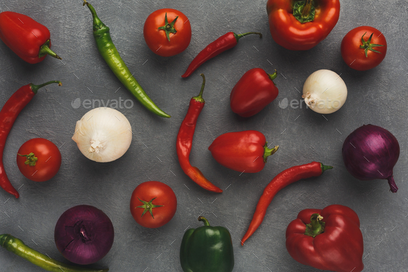 Fresh vegetables on grey background - Stock Photo - Images