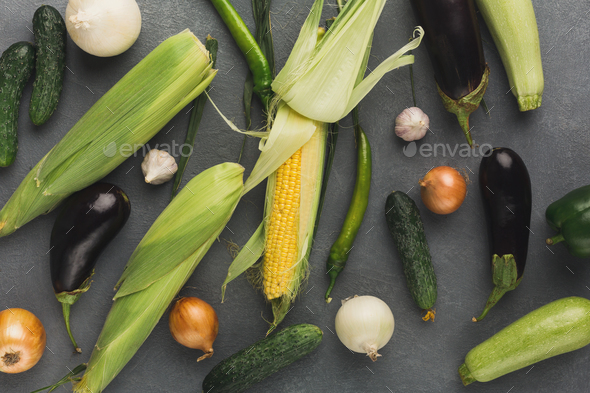 Fresh vegetables on grey background - Stock Photo - Images