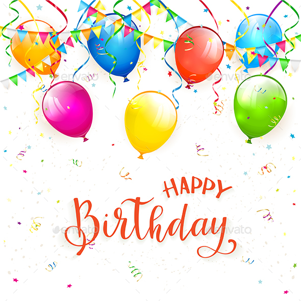 Birthday Background with Pennants and Balloons - Birthdays Seasons/Holidays
