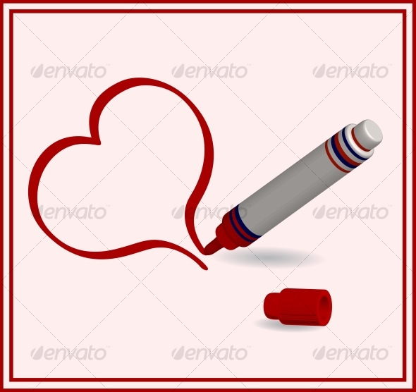 vector illustration of a red marker with heart
