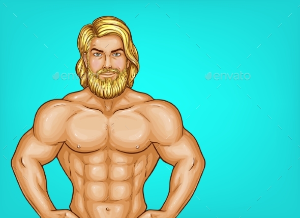 Vector Pop Art Bearded Athlete Sportsman - Sports/Activity Conceptual