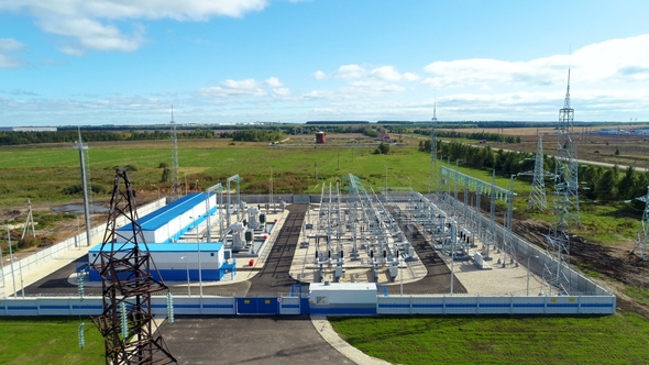 Electric Equipment and Supports on High Voltage Station alt