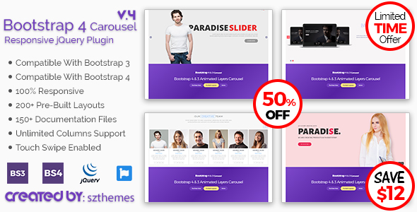 Bootstrap 4 Carousel Responsive jQuery Plugin - CodeCanyon Item for Sale