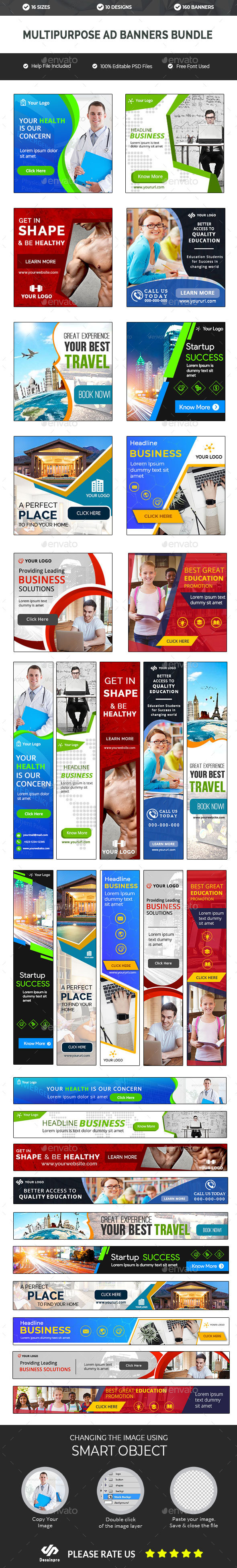 Multipurpose Banners Bundle - 10 Sets - 160 Banners - AR - Banners & Ads Web Elements