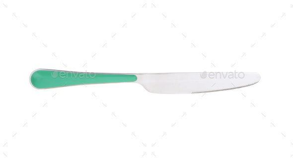Table knife with green handle - Stock Photo - Images